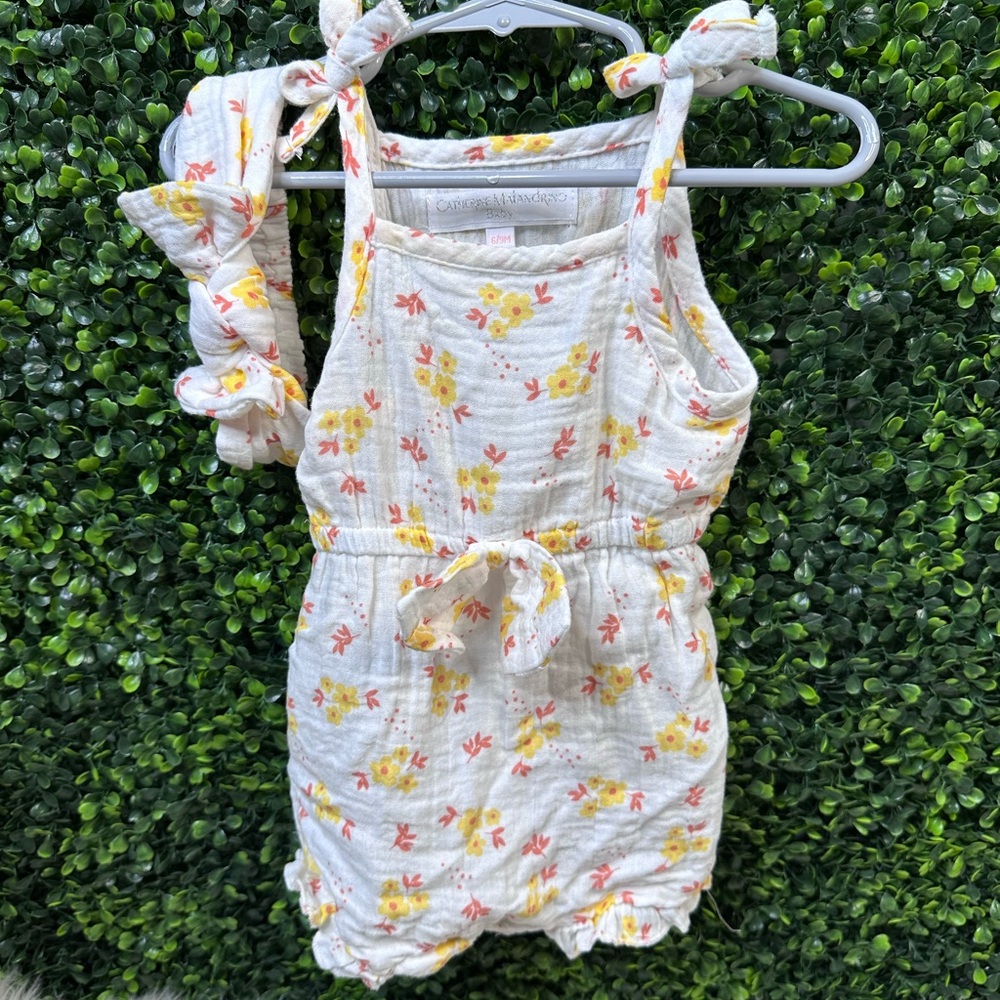 Nwot Catherine Malandrino Baby Floral Romper with matching headband